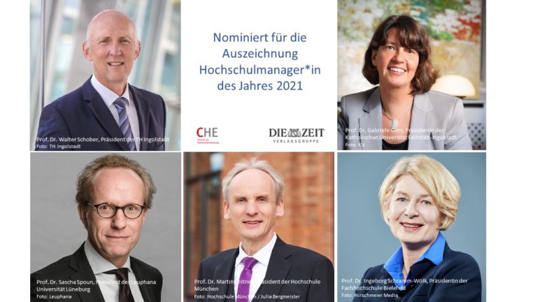 Hochschulmanager*in des Jahres 2021 gesucht: Fünf Nominierte zeichnen sich durch außergewöhnliche Führung aus